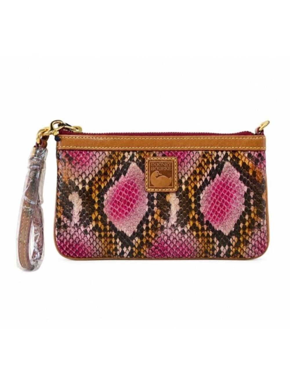 NWT Dooney & Bourke Pink Python Snake Leather Large Slim Wristlet Clutch Rare
